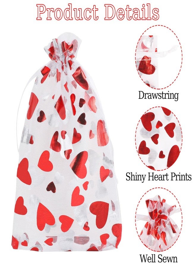 FOIMAS 4x6 Inch Heart Organza Gift Bags,50pcs Valentine's Day Drawstring Bags with 50pcs Kraft Tags Jewelry Candy Pouch Bag for Valentine's Day Wedding Party Favor - Image 3